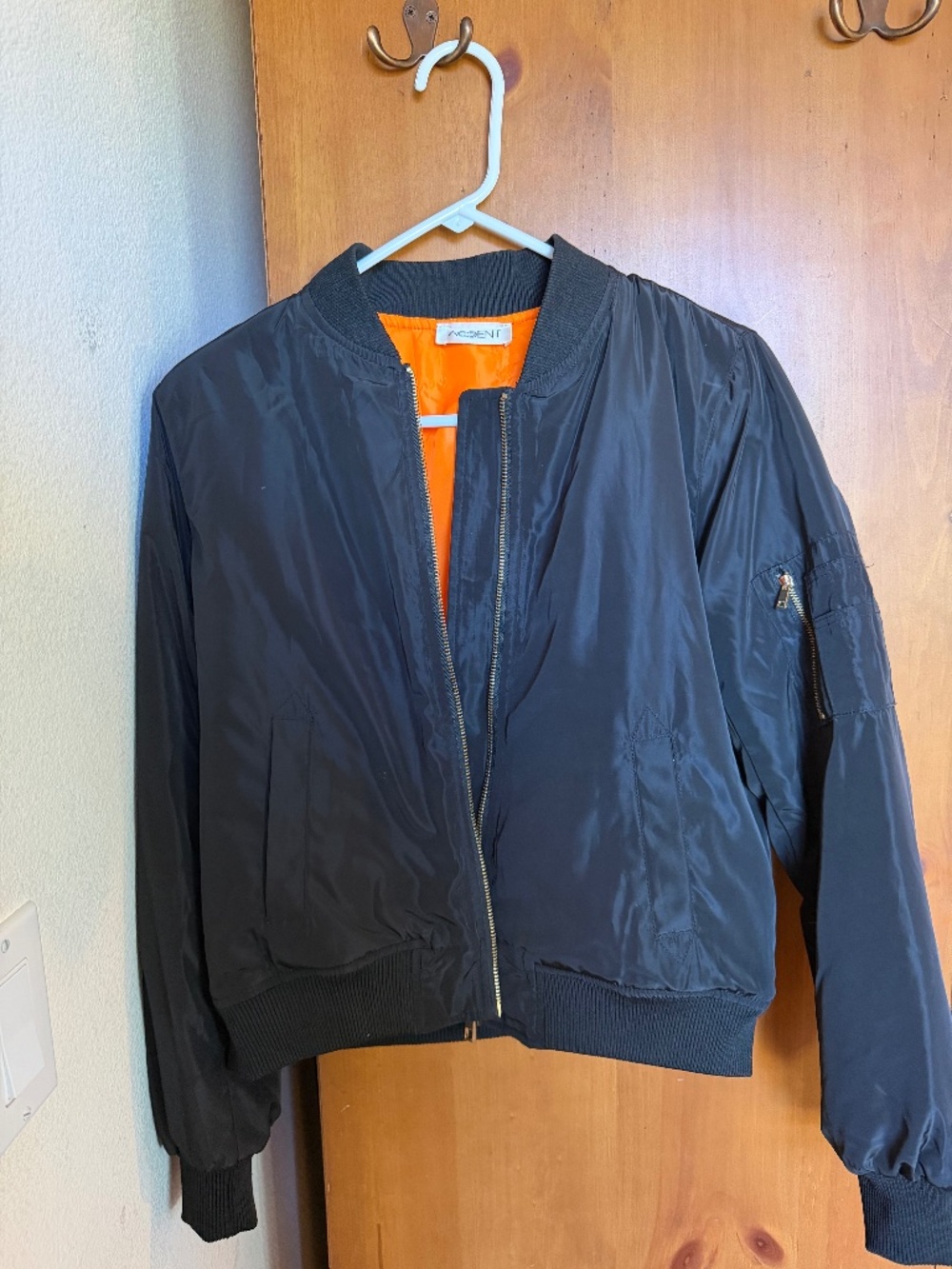 Accent Black MA-1 Bomber Jacket Orange Lining Women’s Small
